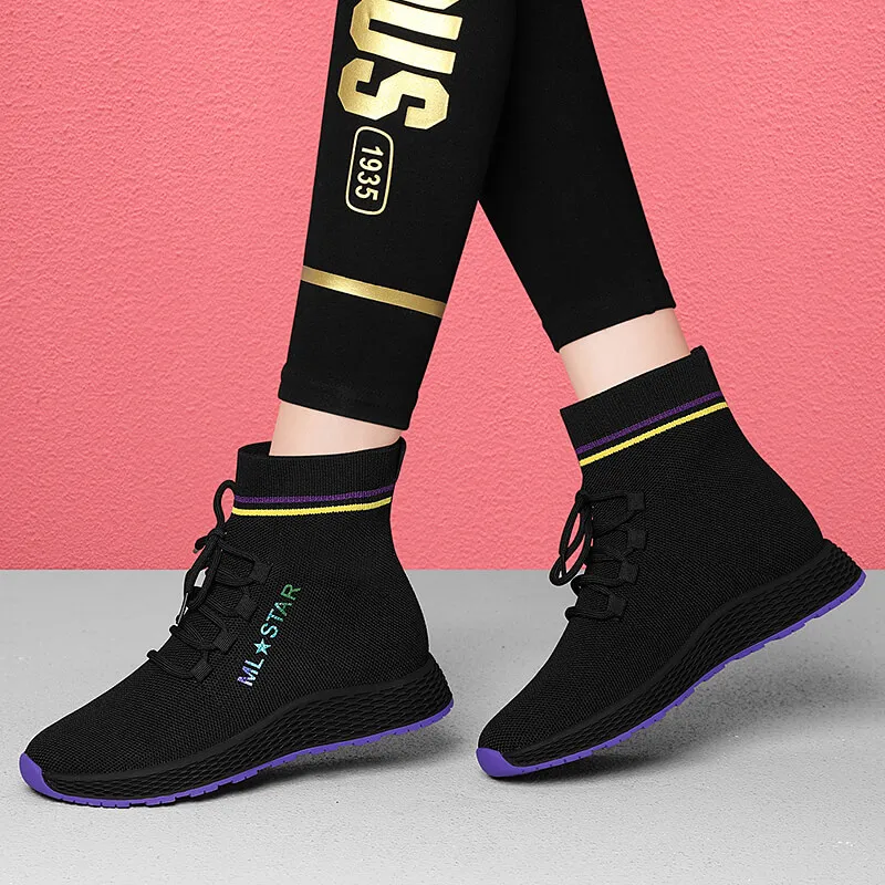 Golden Silk Rabbit High-Top Casual Shoes 3cm Women's Black Red-5