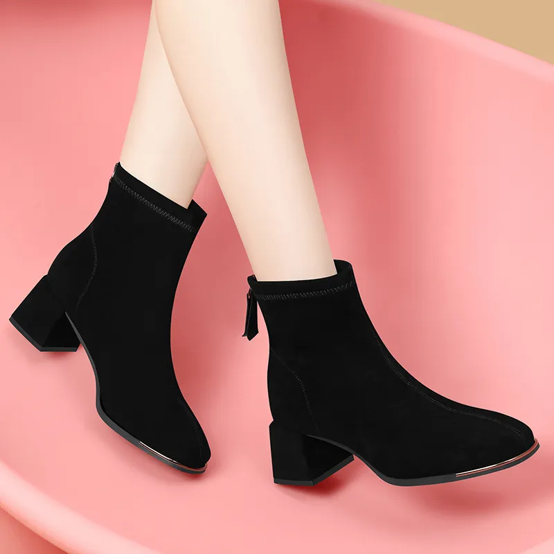 Golden Silk Rabbit Ankle Boots 5cm Women's-2