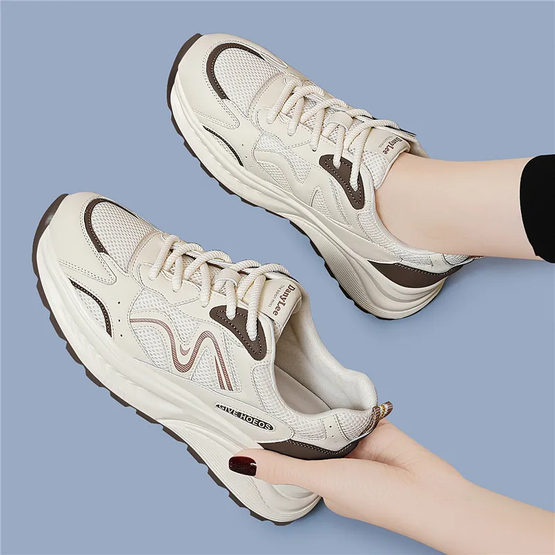 Golden Silk Rabbit Height Increasing Wear-Resistant Slip-Resistant Low-Top Chunky Sneakers Women's-7