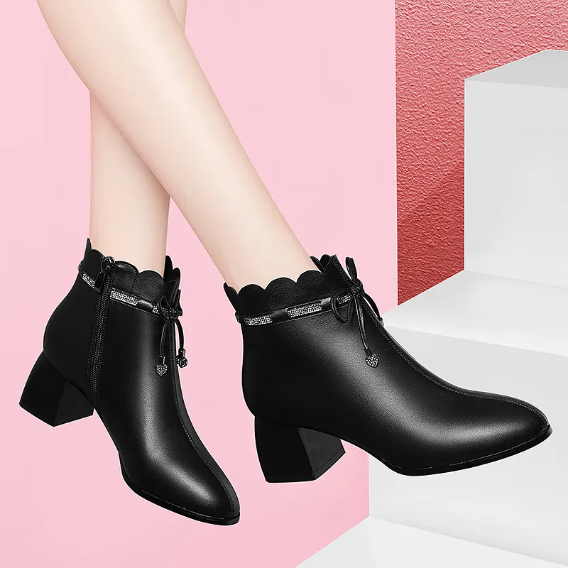 Golden Silk Rabbit Ankle Boots 5cm Women's-4