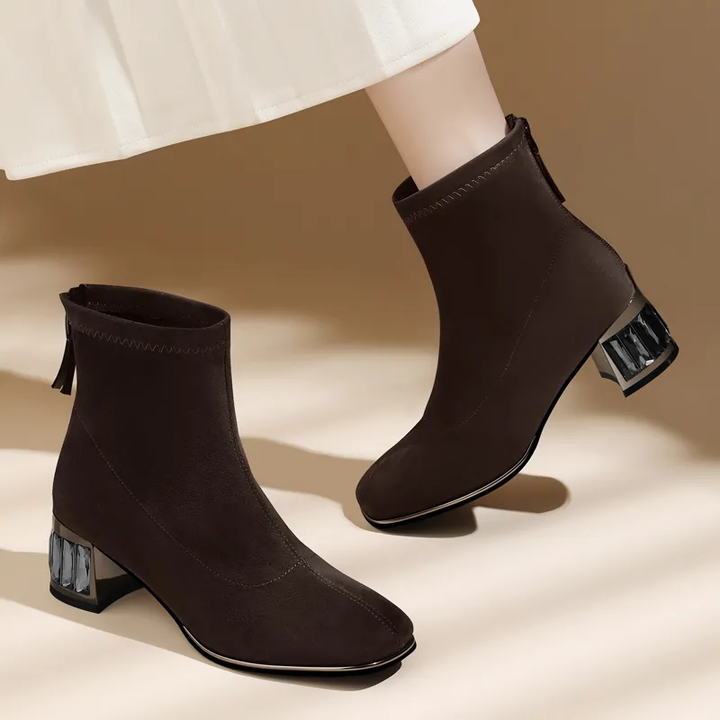 Golden Silk Rabbit Ankle Boots Women's-9