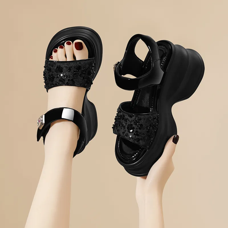 Golden Silk Rabbit Strap Sandals 8.5cm Women's-5