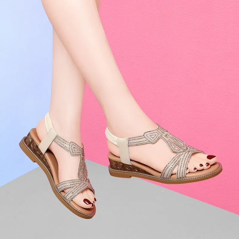 Golden Silk Rabbit Strap Sandals Women's-13