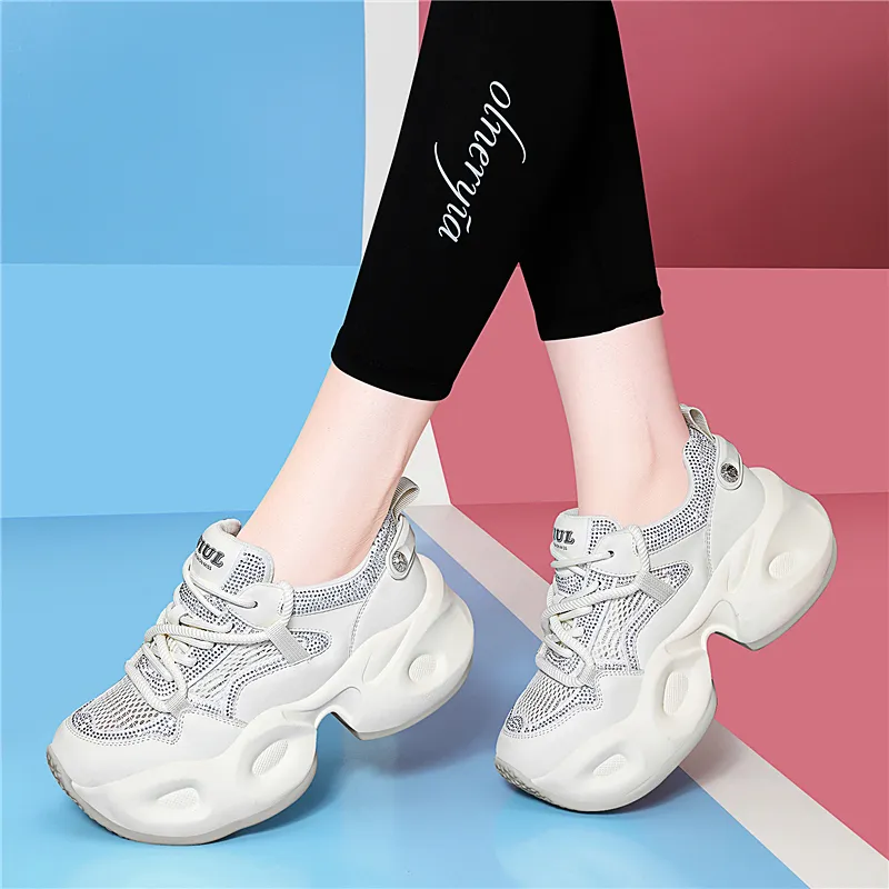 Golden Silk Rabbit Breathable Lightweight Height Increasing Low Top Chunky Sneakers Women's-2