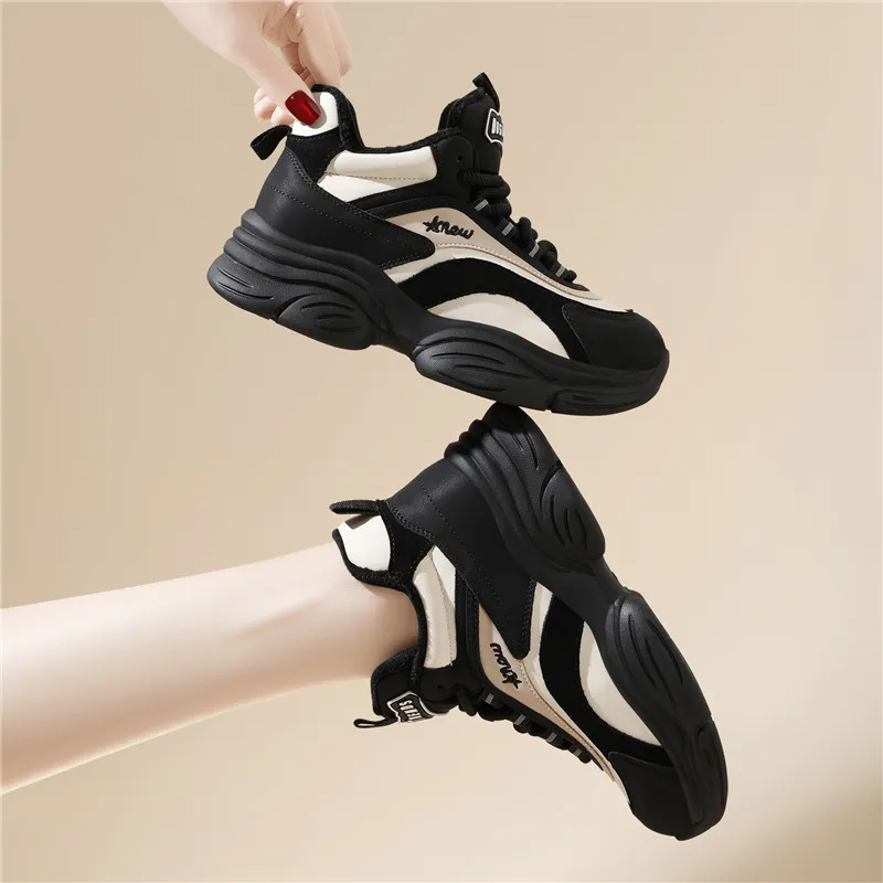 Golden Silk Rabbit Cushioning, Slip Resistant, Abrasion Resistant, Height Increasing Mid Top Chunky Sneakers Women's-5