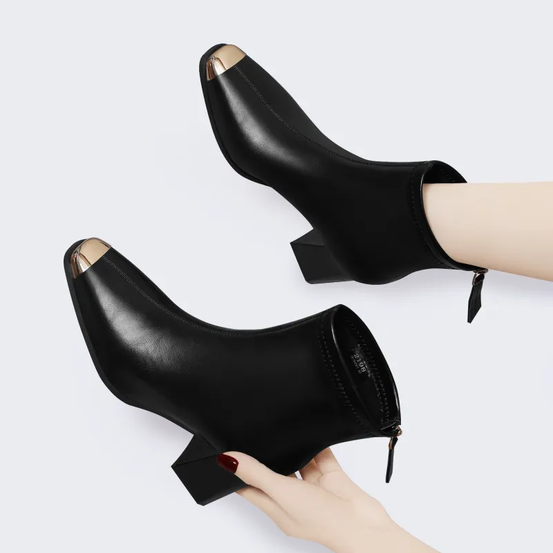 Golden Silk Rabbit Ankle Boots Women's-2