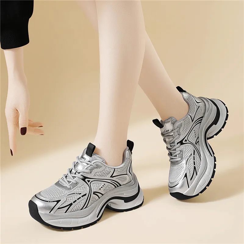 Golden Silk Rabbit Cushioning Anti Slip And Wear Resistant Height Increasing Low Top Chunky Sneakers Women's-3