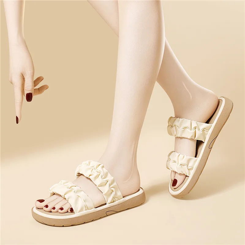 Golden Silk Rabbit Slide Slippers Women's-3