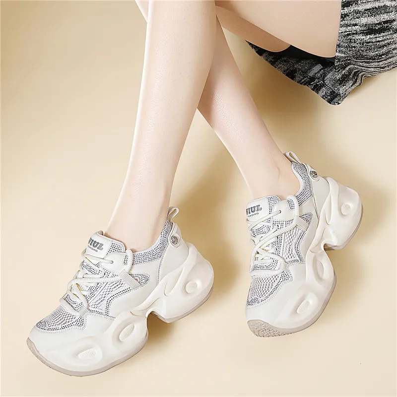 Golden Silk Rabbit Breathable Lightweight Height Increasing Low Top Chunky Sneakers Women's-3