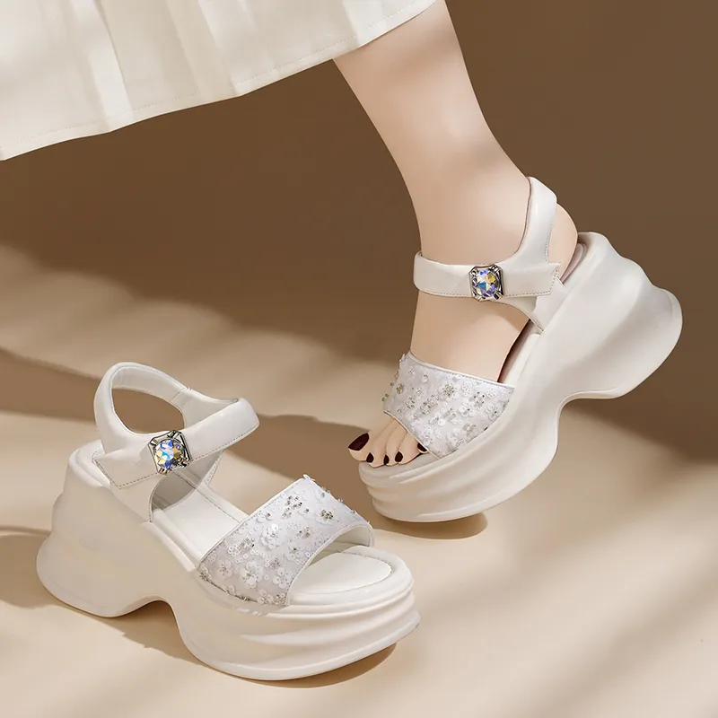 Golden Silk Rabbit Strap Sandals 8.5cm Women's-12