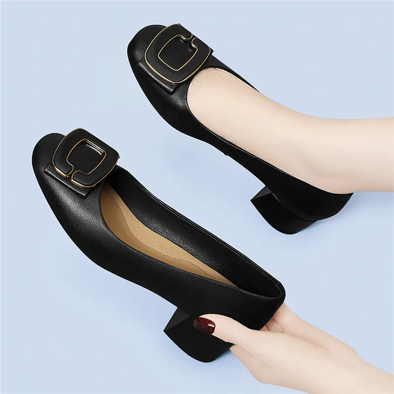Golden Silk Rabbit Chunky Heel High Heels Women's-6