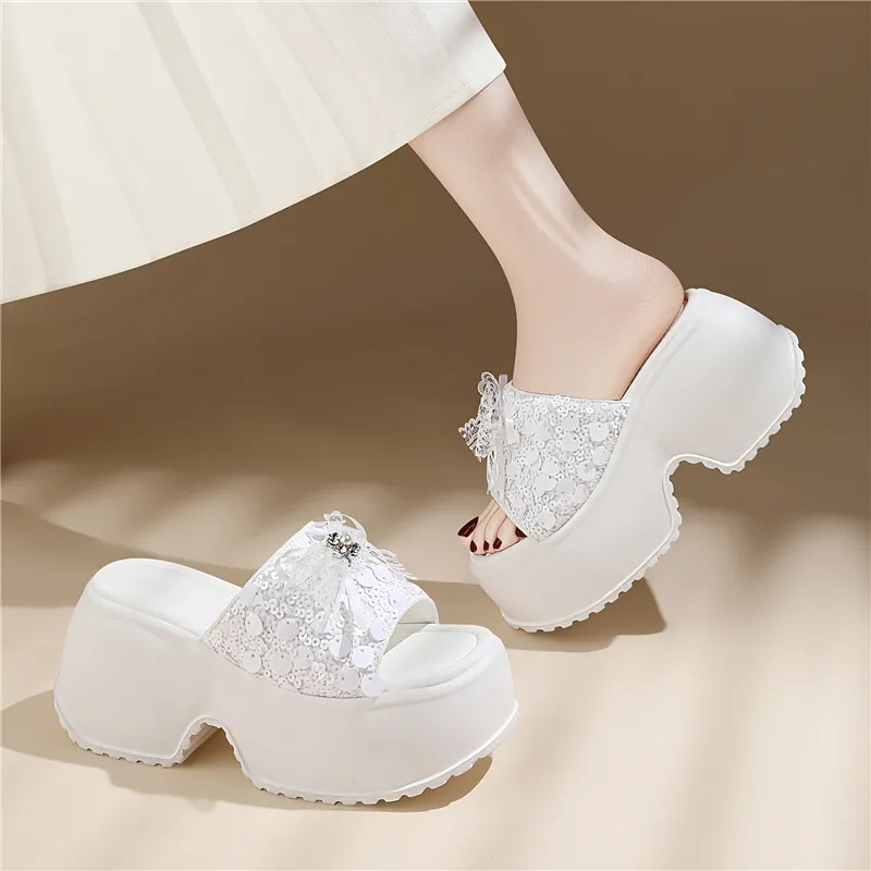 Golden Silk Rabbit Sequins Slip Resistant Abrasion Resistant Quick Dry Slide Slippers Women's-13