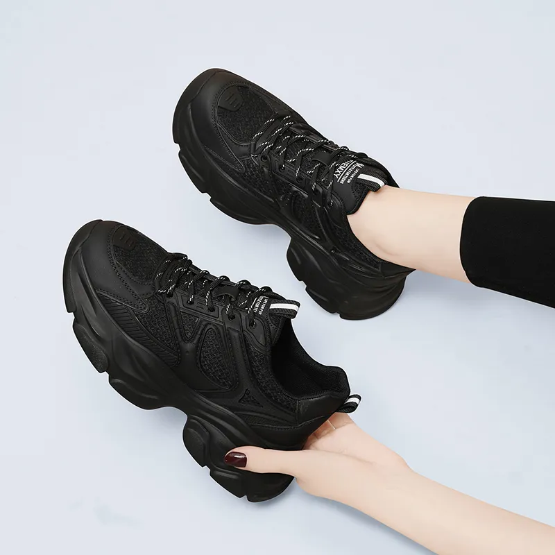 Golden Silk Rabbit Chunky Sneakers Women's Black-4
