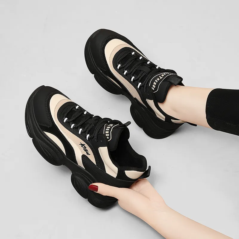 Golden Silk Rabbit Cushioning, Slip Resistant, Abrasion Resistant, Height Increasing Mid Top Chunky Sneakers Women's-1
