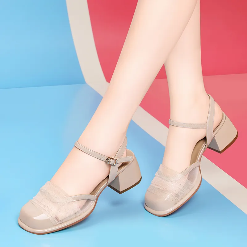 Golden Silk Rabbit Chunky Heel High Heels 5.5cm Women's-14