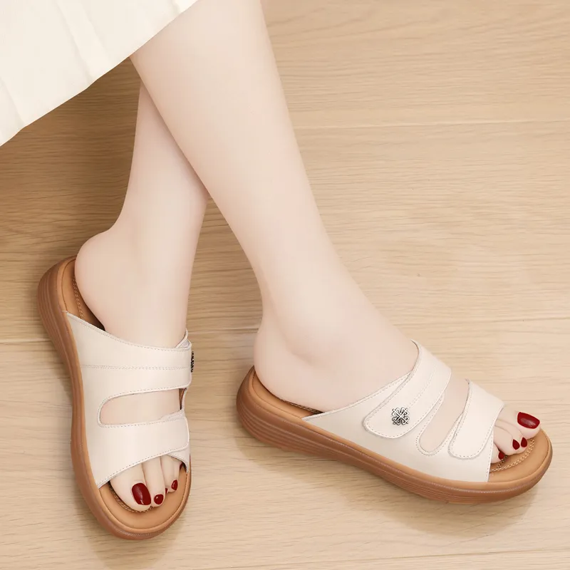 Golden Silk Rabbit PU Polyurethane Leather Patchwork Slip-Resistant Quick Dry Slide Slippers Women's-4