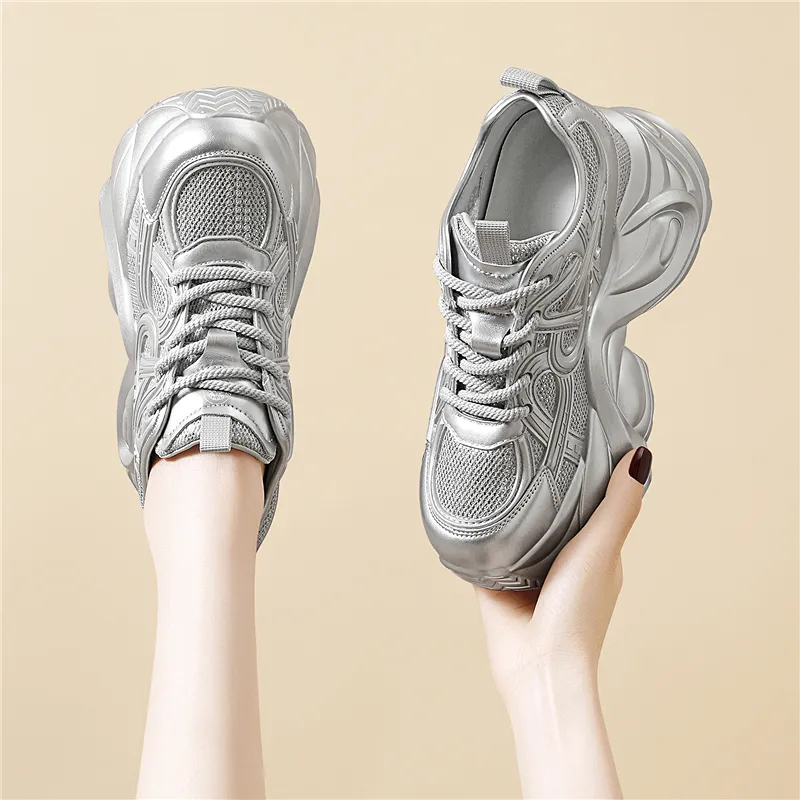 Golden Silk Rabbit Low Top Chunky Sneakers Women's-7
