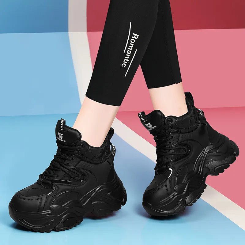 Golden Silk Rabbit Cushioned Anti Slip And Wear Resistant Height Increasing Warm High Top Chunky Sneakers Women's-5