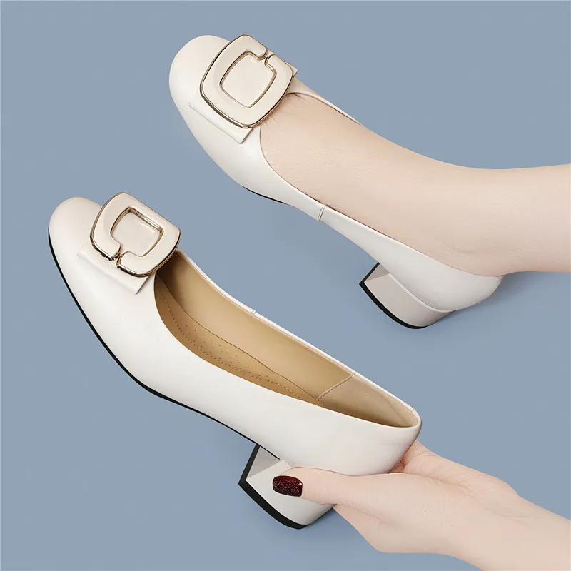 Golden Silk Rabbit Chunky Heel High Heels Women's-13