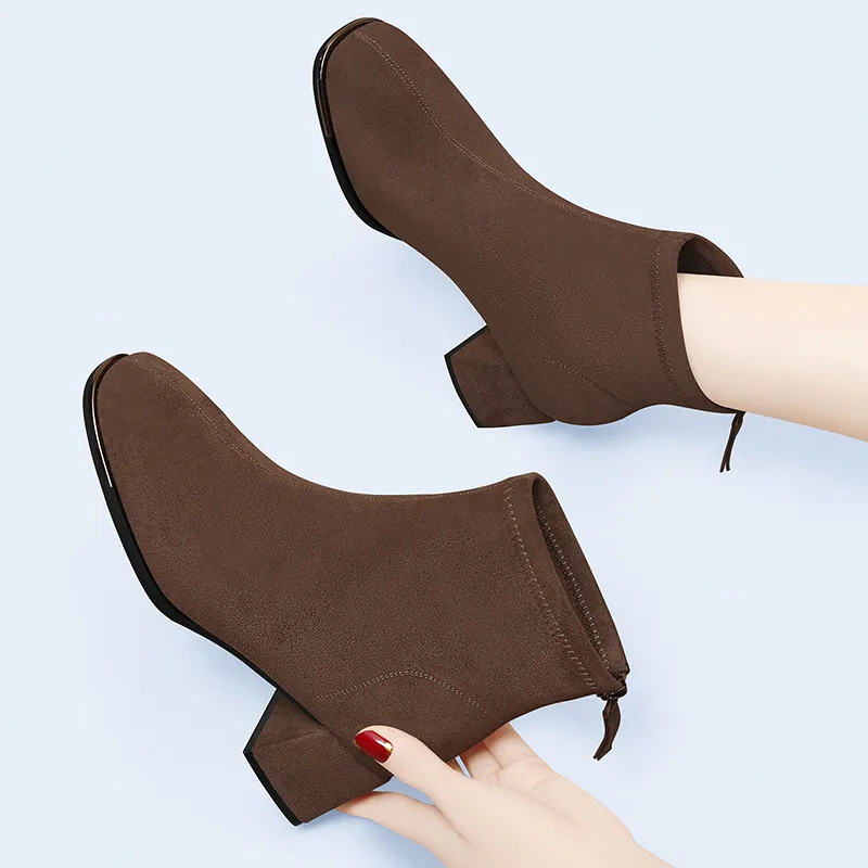 Golden Silk Rabbit Ankle Boots 5cm Women's-5