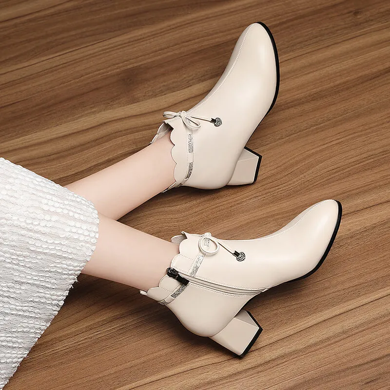 Golden Silk Rabbit Ankle Boots 5cm Women's-8