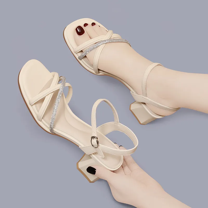 Golden Silk Rabbit Strap Sandals 5cm Women's-12