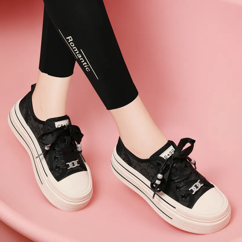 Golden Silk Rabbit Breathable Lightweight Height Increasing Low-Top Casual Shoes Women's Black-6