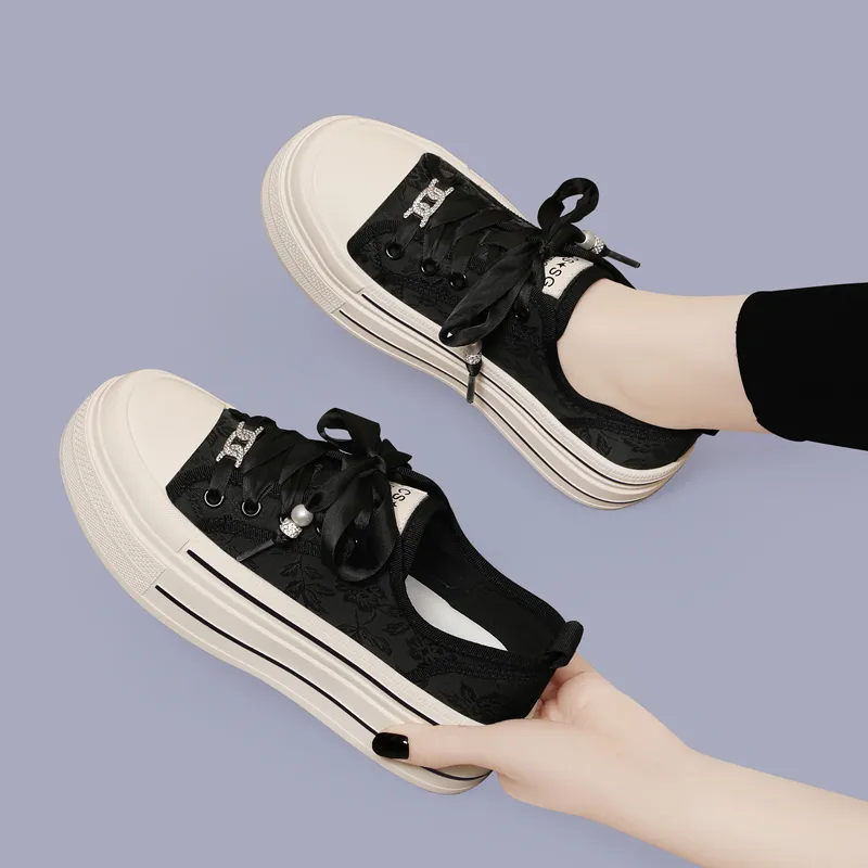 Golden Silk Rabbit Breathable Lightweight Height Increasing Low-Top Casual Shoes Women's Black-5