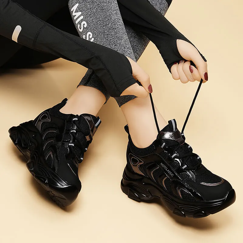 Golden Silk Rabbit Cushioning Height Increasing Breathable Low Top Chunky Sneakers Women's-2