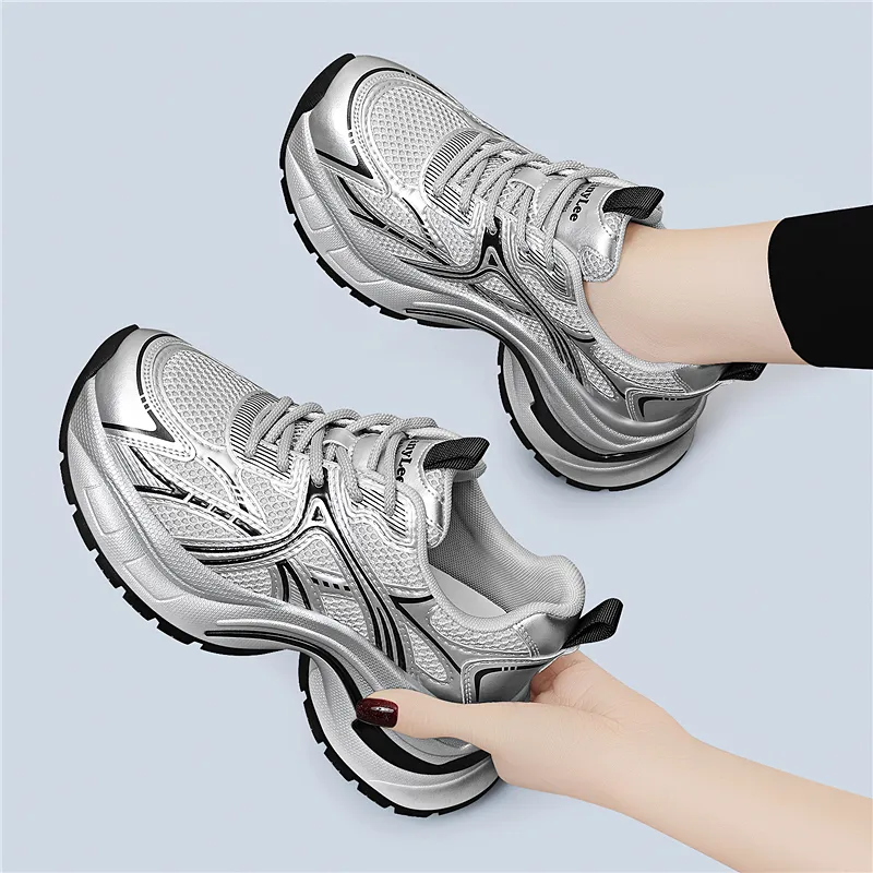 Golden Silk Rabbit Cushioning Anti Slip And Wear Resistant Height Increasing Low Top Chunky Sneakers Women's-6