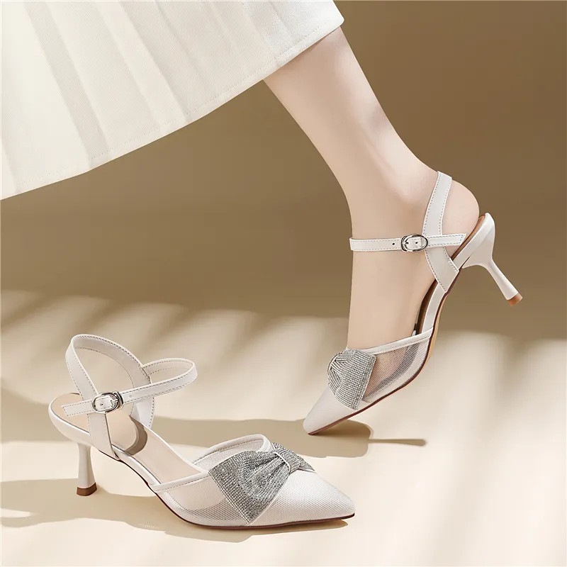 Golden Silk Rabbit Slim Heel High Heels Women's-11