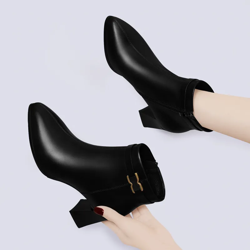 Golden Silk Rabbit Ankle Boots Women's-2