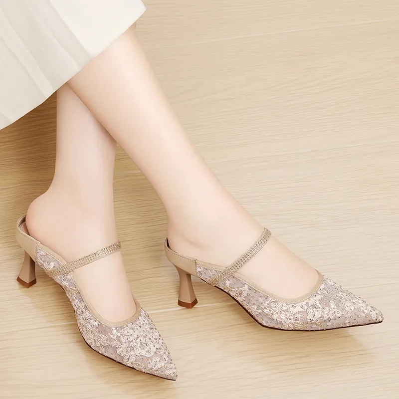 Golden Silk Rabbit Wrap toe Slippers Women's Black-13