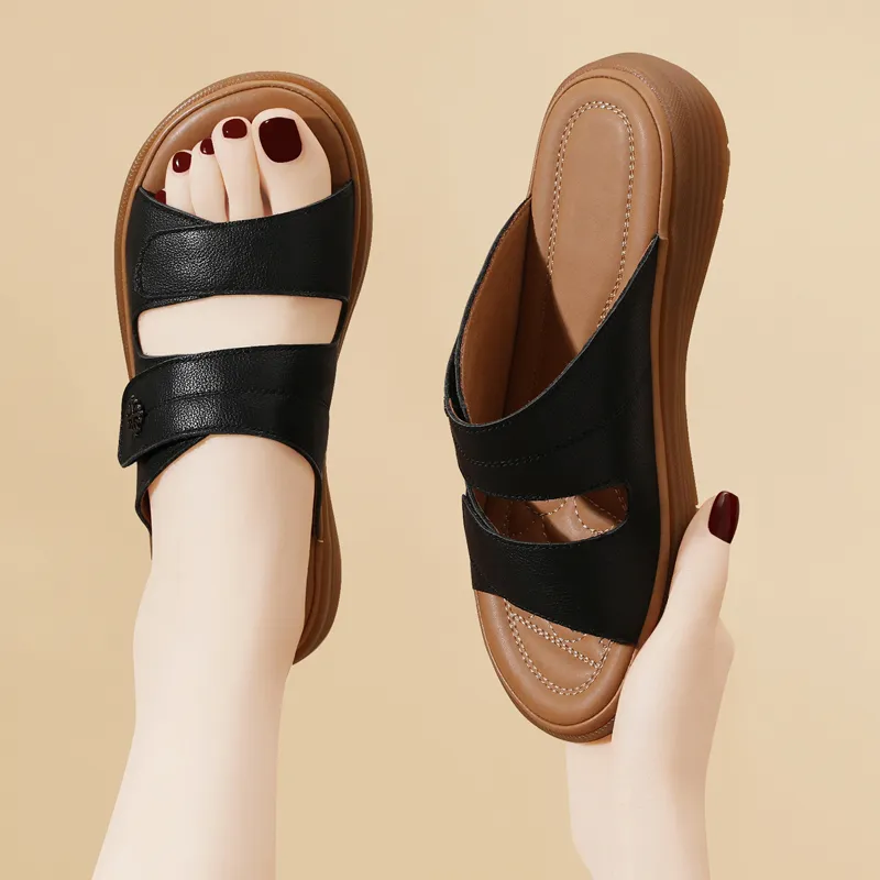 Golden Silk Rabbit PU Polyurethane Leather Patchwork Slip-Resistant Quick Dry Slide Slippers Women's-12