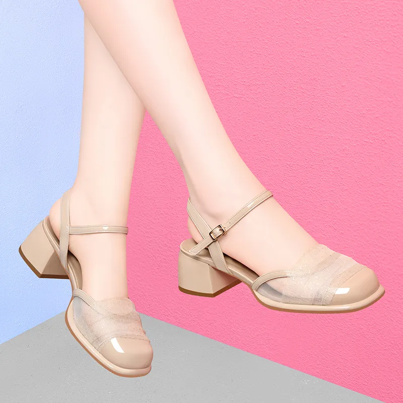 Golden Silk Rabbit Chunky Heel High Heels 5.5cm Women's-13
