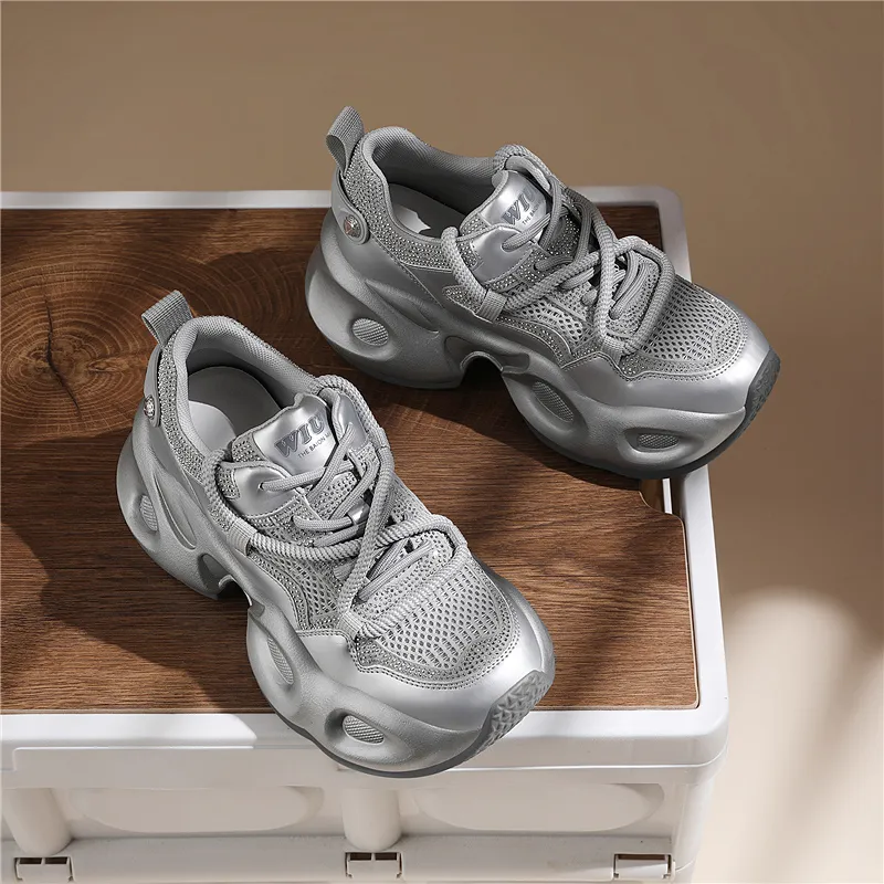 Golden Silk Rabbit Breathable Lightweight Height Increasing Low Top Chunky Sneakers Women's-6