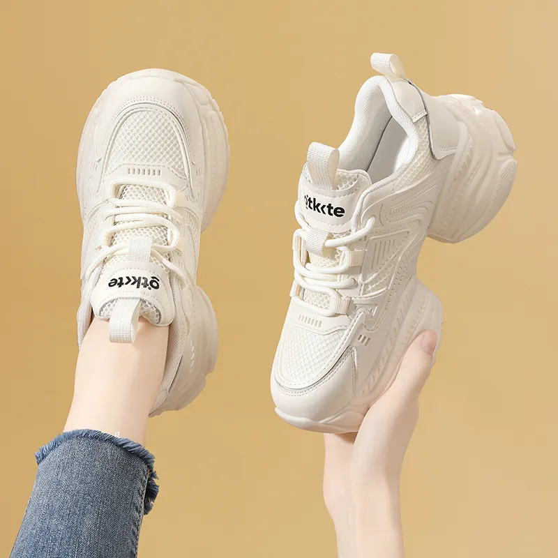 Golden Silk Rabbit Slip-Resistant Breathable Height Increasing Low-Top Chunky Sneakers Women's-10