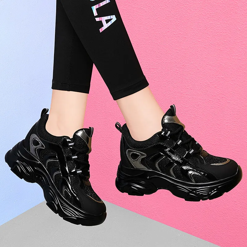 Golden Silk Rabbit Cushioning Height Increasing Breathable Low Top Chunky Sneakers Women's-4