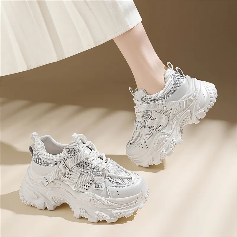 Golden Silk Rabbit Low Top Chunky Sneakers Women's-3
