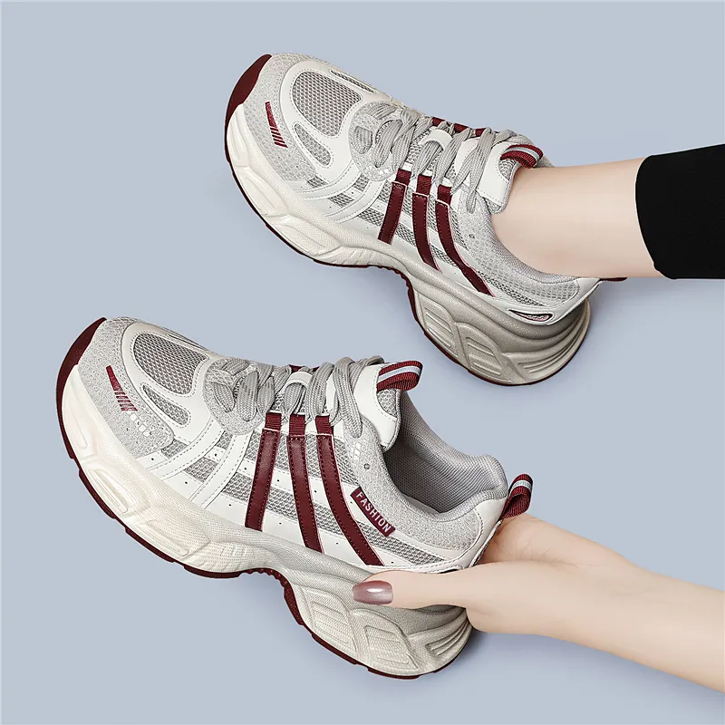 Golden Silk Rabbit Cushioning Anti Slip And Wear Resistant Height Increasing Low Top Chunky Sneakers Women's-3