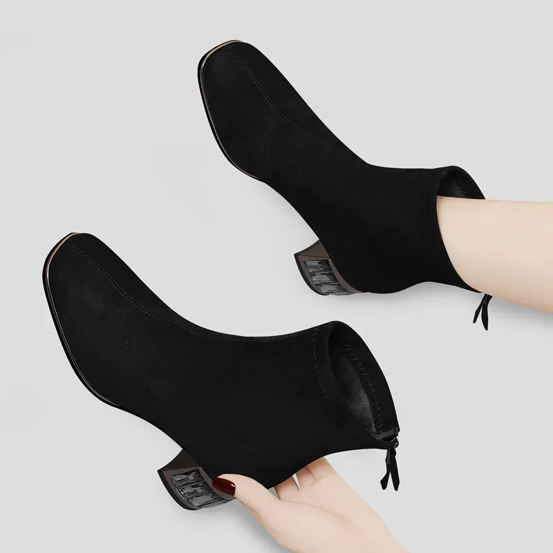 Golden Silk Rabbit Ankle Boots Women's-4