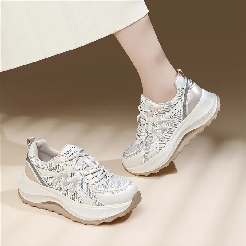 Golden Silk Rabbit Anti-Slip And Wear-Resistant Lightweight Height Increasing Low-Top Chunky Sneakers Women's-10