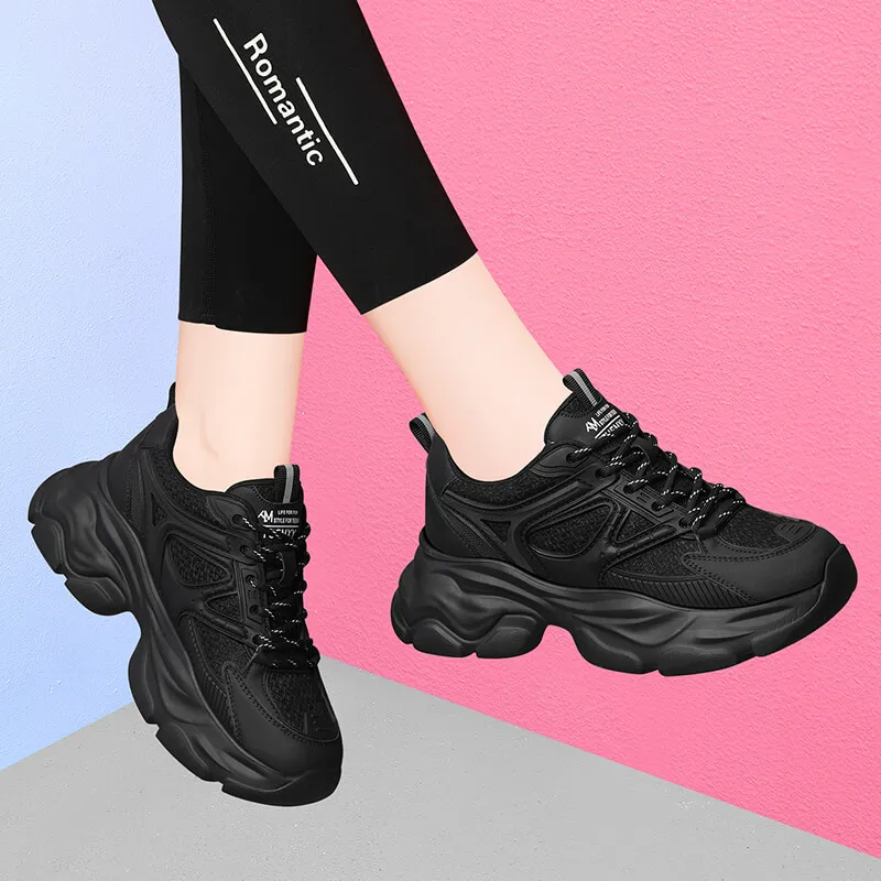 Golden Silk Rabbit Chunky Sneakers Women's Black-1