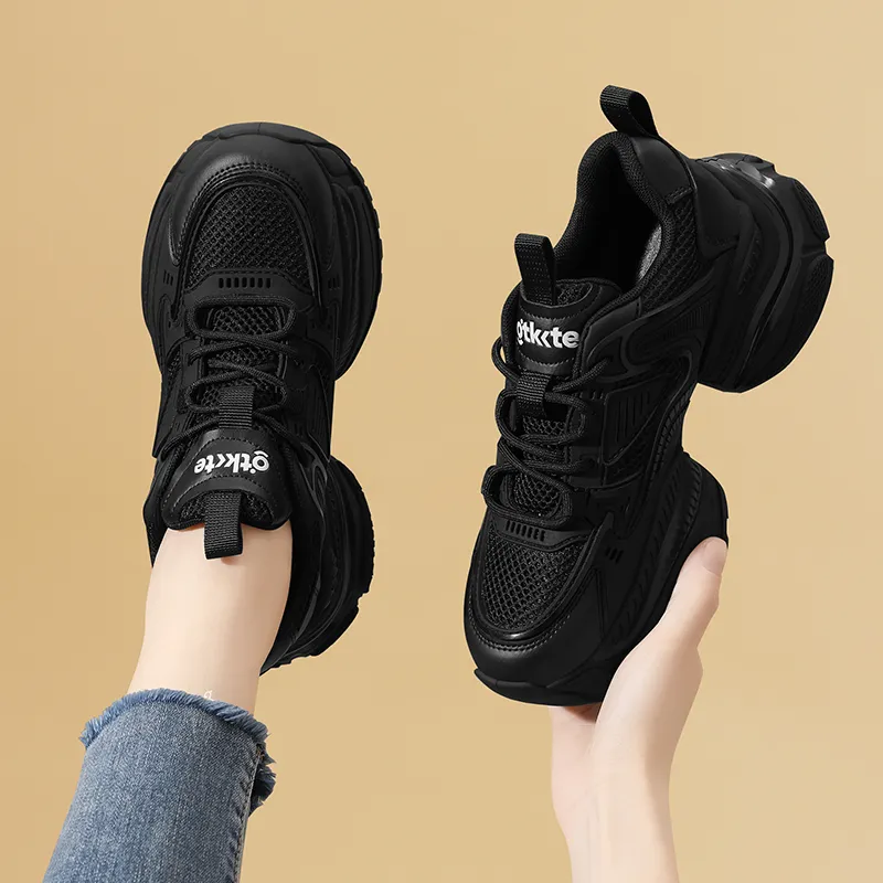 Golden Silk Rabbit Slip-Resistant Breathable Height Increasing Low-Top Chunky Sneakers Women's-4