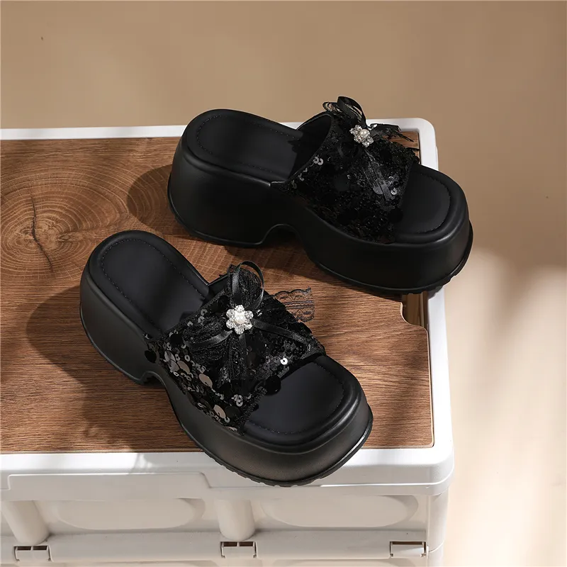 Golden Silk Rabbit Sequins Slip Resistant Abrasion Resistant Quick Dry Slide Slippers Women's-2