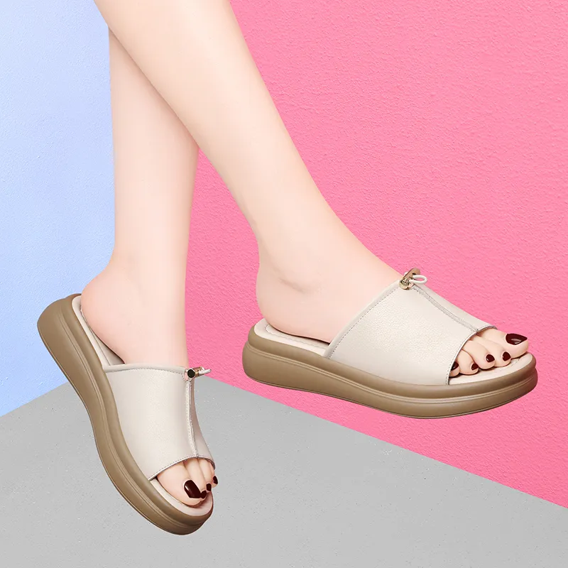 Golden Silk Rabbit PU Polyurethane Leather Patchwork Slide Slippers Women's-13