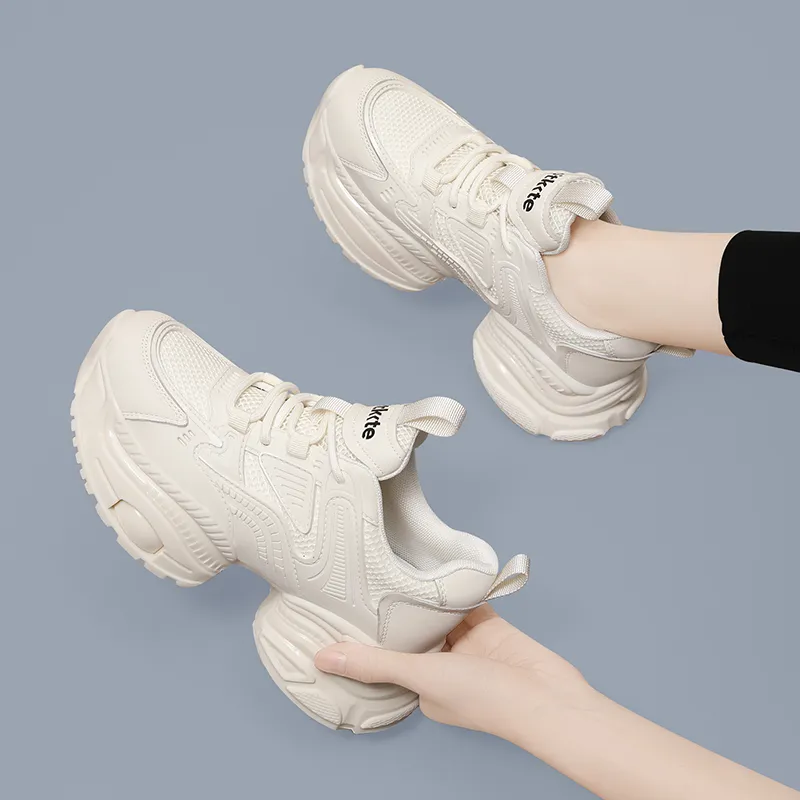 Golden Silk Rabbit Slip-Resistant Breathable Height Increasing Low-Top Chunky Sneakers Women's-9