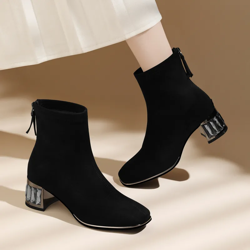 Golden Silk Rabbit Ankle Boots Women's-2