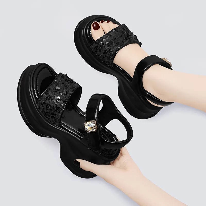 Golden Silk Rabbit Strap Sandals 8.5cm Women's-6