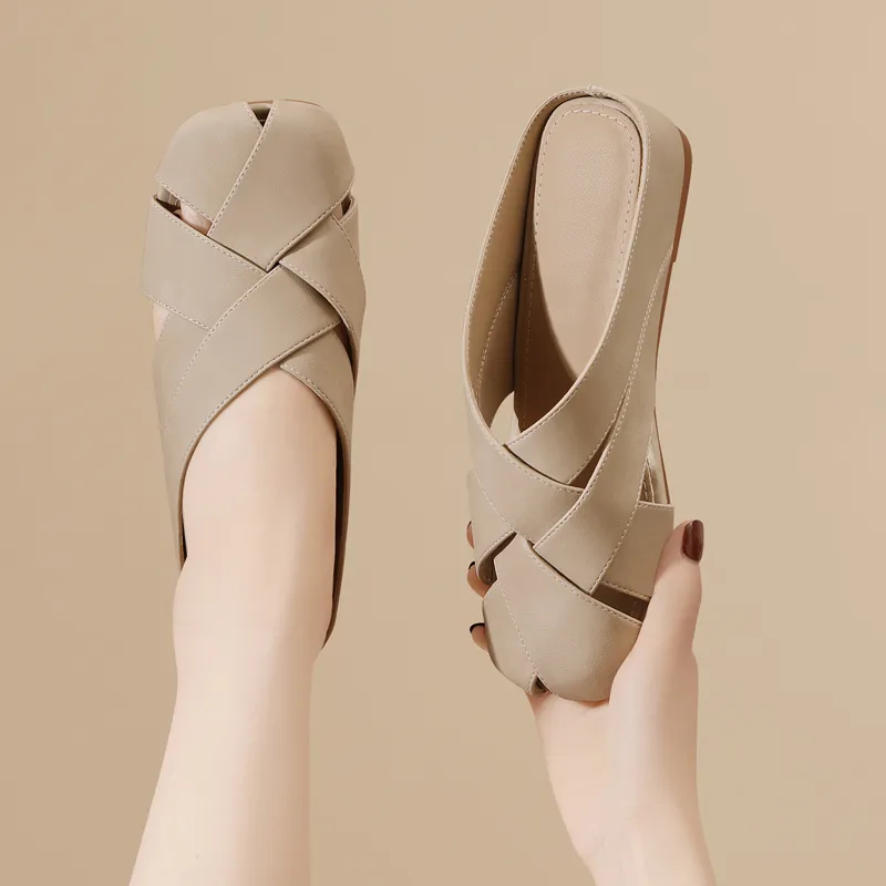Golden Silk Rabbit Wrap toe Slippers Women's-8